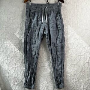Athleta Womens 4 Linen Cabo Joggers Blue 100 Linen Pull On Pants Zip Pockets